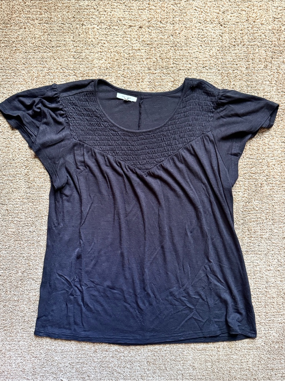 Maurices Black Short Sleeve Smocked Yoke Top